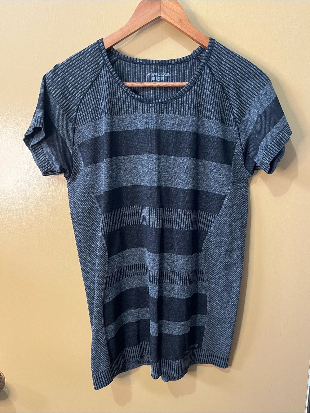 Brooks Gray and Black Striped Knit Top Large